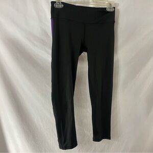 Gaiam Crop Black Leggings Purple Side Stripe